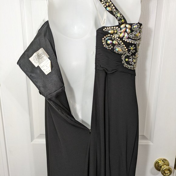 Tiffany Designs Black Rhinestone Sequin Crossover Sleeveless Prom Maxi Dress - 6 - Picture 12 of 16